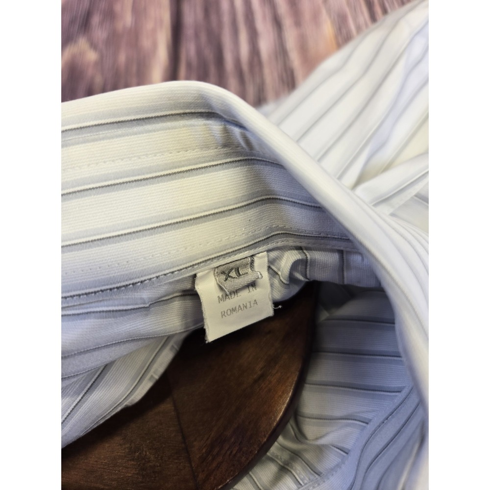 Ermenegildo Zegna Dress Shirt Mens XL White Stripe Cotton Long Sleeve Button Up - Picture 7 of 10